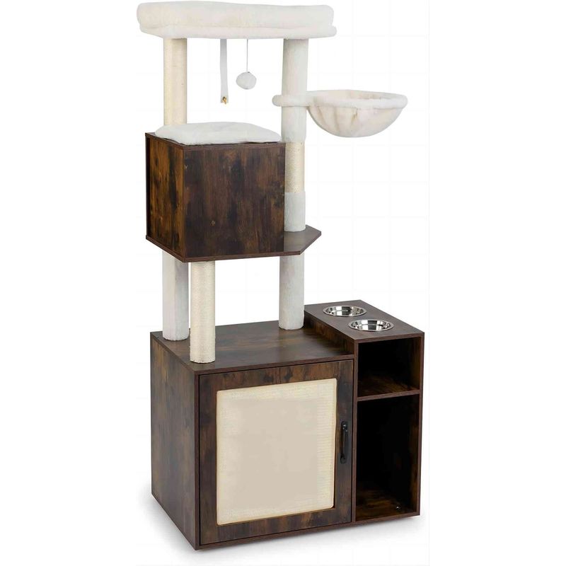 Giantex Katzenschrank Mit Katzenbaum, Höhle Und Futternäpfen