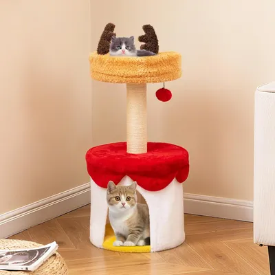 Giantex Arbre à Chat de Noël 3 Niveaux,Perchoir Supérieur,Condo Grand