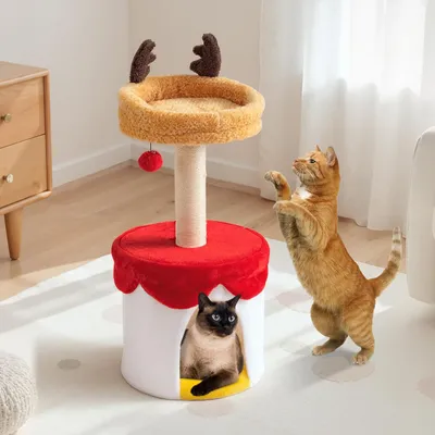 Giantex Arbre à Chat de Noël 3 Niveaux,Perchoir Supérieur,Condo Grand