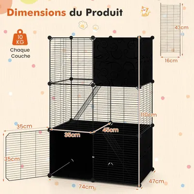 Giantex Cage pour Chat en Fil Métallique 
Modulable avec 3 Portes,2 Échells