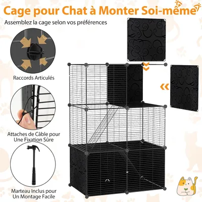 Giantex Cage pour Chat en Fil Métallique 
Modulable avec 3 Portes,2 Échells