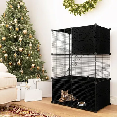 Giantex Cage pour Chat en Fil Métallique 
Modulable avec 3 Portes,2 Échells