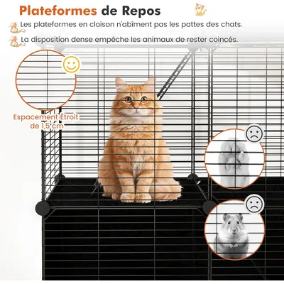 Giantex Cage pour Chat en Fil Métallique 
Modulable avec 3 Portes,2 Échells