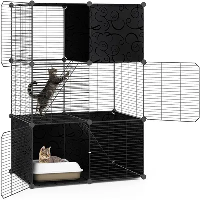 Giantex Cage pour Chat en Fil Métallique 
Modulable avec 3 Portes,2 Échells