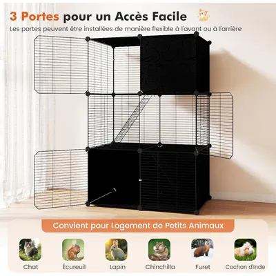 Giantex Cage pour Chat en Fil Métallique 
Modulable avec 3 Portes,2 Échells