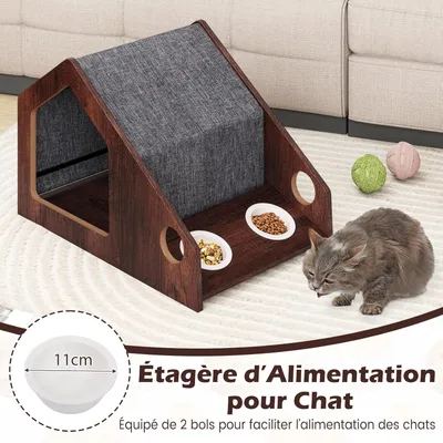Giantex Niche Chat,2 Gamelles Chats Céramique,Entrée Grand,Toit Amovible