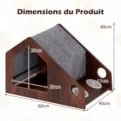 Giantex Niche Chat,2 Gamelles Chats Céramique,Entrée Grand,Toit Amovible
