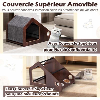 Giantex Niche Chat,2 Gamelles Chats Céramique,Entrée Grand,Toit Amovible
