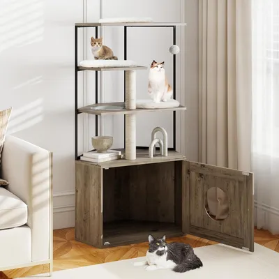Giantex Meuble Litiere Chat D’Angle, 78x50x138 CM