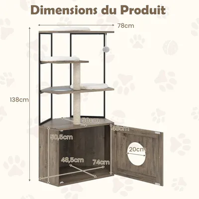 Giantex Meuble Litiere Chat D’Angle, 78x50x138 CM
