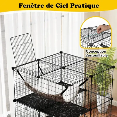 Giantex Cage pour chat d'intérieur, en métal, avec 3 portes et 2 échelles