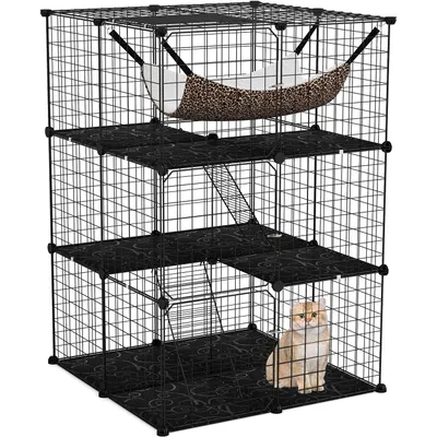 GIANTEX Cage pour chat d'intérieur, en métal, avec 3 portes et 2 échelles