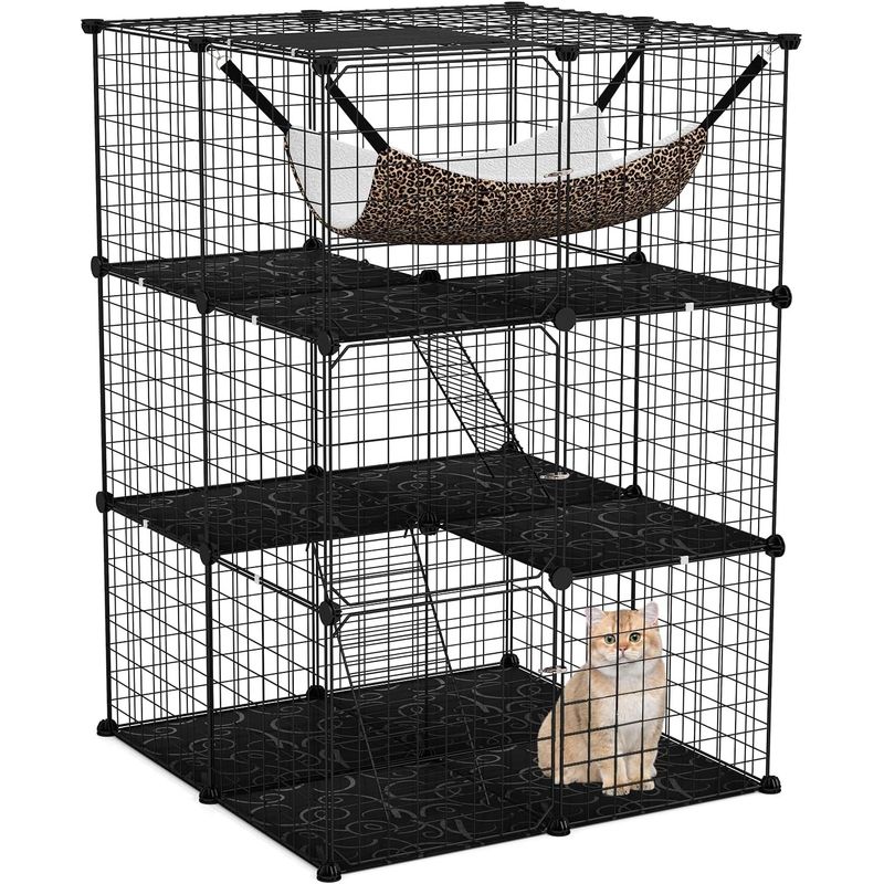 Giantex Cage pour chat d'intérieur, en métal, avec 3 portes et 2 échelles