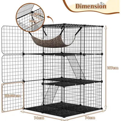 Giantex Cage pour chat d'intérieur, en métal, avec 3 portes et 2 échelles
