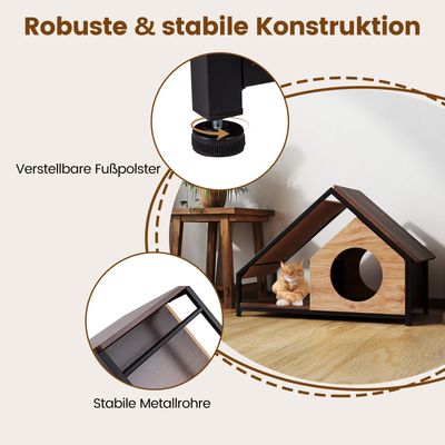 Giantex Holz-Katzenhäuschen, 2 Eingänge, Veranda, Abnehmbares Dach