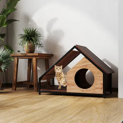 Giantex Holz-Katzenhäuschen, 2 Eingänge, Veranda, Abnehmbares Dach Giantex Holz-Katzenhäuschen, 2 Eingänge, Veranda, Abnehmbares Dach