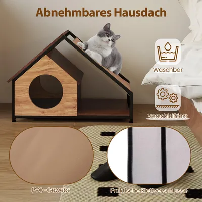 Giantex Holz-Katzenhäuschen, 2 Eingänge, Veranda, Abnehmbares Dach Giantex Holz-Katzenhäuschen, 2 Eingänge, Veranda, Abnehmbares Dach