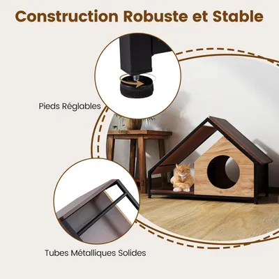Giantex Niche Chat en Bois avec 2 Entrées,Porche Avant et Toit Amovible