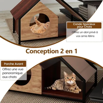 Giantex Niche Chat en Bois avec 2 Entrées,Porche Avant et Toit Amovible