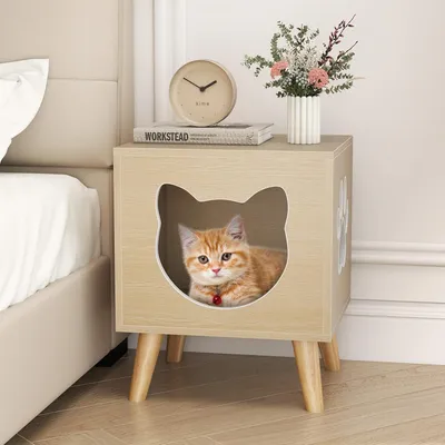 Giantex Niche Chat en Bois,Plateau Grand Amovible,Entrée et Fenêtre 30KG