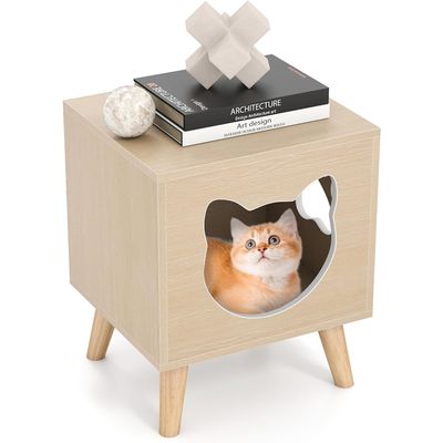 Giantex Niche Chat en Bois,Plateau Grand Amovible,Entrée et Fenêtre 30KG