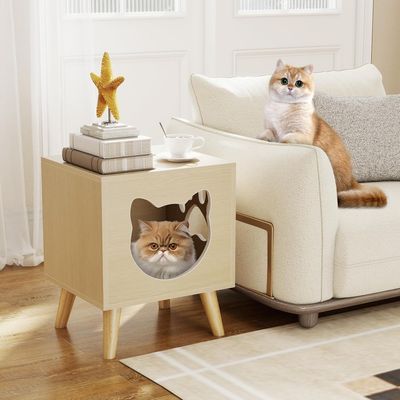 Giantex Niche Chat en Bois,Plateau Grand Amovible,Entrée et Fenêtre 30KG