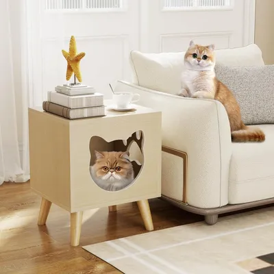 Giantex Niche Chat en Bois,Plateau Grand Amovible,Entrée et Fenêtre 30KG