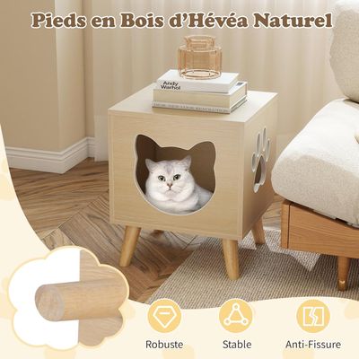Giantex Niche Chat en Bois,Plateau Grand Amovible,Entrée et Fenêtre 30KG
