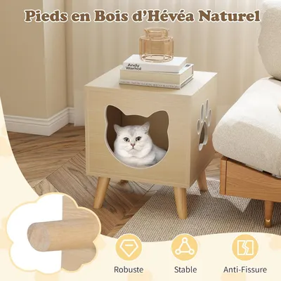 Giantex Niche Chat en Bois,Plateau Grand Amovible,Entrée et Fenêtre 30KG
