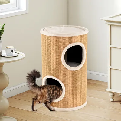 Giantex Tonneau à Gratter pour Chats avec 3 Niveaux, Tour pour Chat