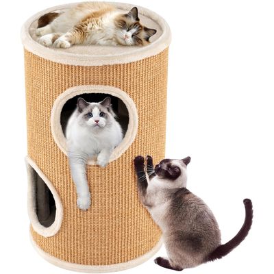 Giantex Tonneau à Gratter pour Chats avec 3 Niveaux, Tour pour Chat