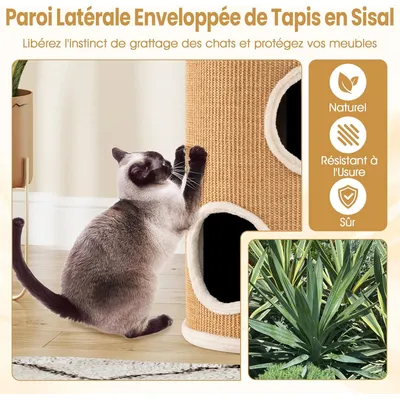 Giantex Tonneau à Gratter pour Chats avec 3 Niveaux, Tour pour Chat