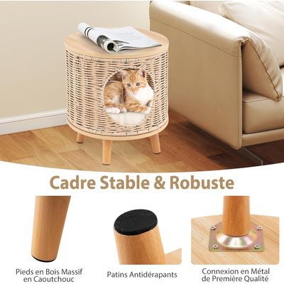 Giantex Chenil et Maison Niche Chat，Bac à Litière avec Cadre en Rotin