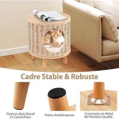 Giantex Chenil et Maison Niche Chat，Bac à Litière avec Cadre en Rotin