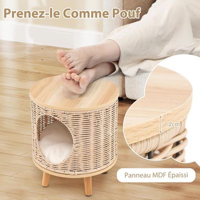 Giantex Chenil et Maison Niche Chat，Bac à Litière avec Cadre en Rotin
