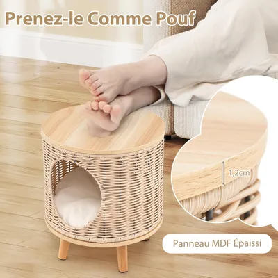 Giantex Chenil et Maison Niche Chat，Bac à Litière avec Cadre en Rotin