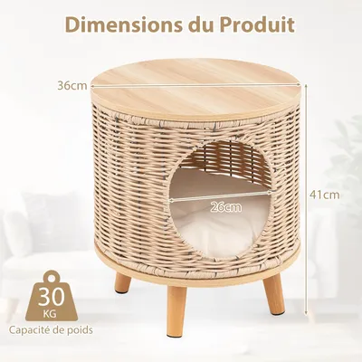 Giantex Chenil et Maison Niche Chat，Bac à Litière avec Cadre en Rotin