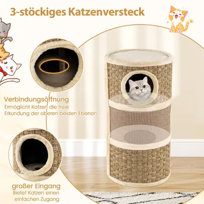 Giantex Katzentonne Mit Höhlen, Sisalbrett, Plüschbett Und Spielseil Giantex Katzentonne Mit Höhlen, Sisalbrett, Plüschbett Und Spielseil