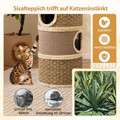 Giantex Katzentonne Mit Höhlen, Sisalbrett, Plüschbett Und Spielseil