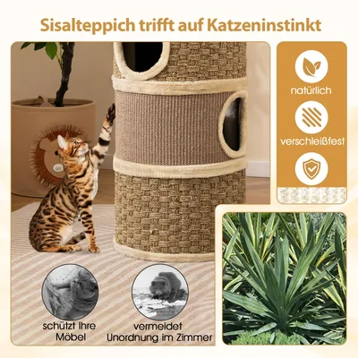 Giantex Katzentonne Mit Höhlen, Sisalbrett, Plüschbett Und Spielseil Giantex Katzentonne Mit Höhlen, Sisalbrett, Plüschbett Und Spielseil