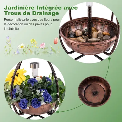Giantex Mangeoire Oiseaux 79CM sur Pied avec Jardinière,Lumière LED Solaire