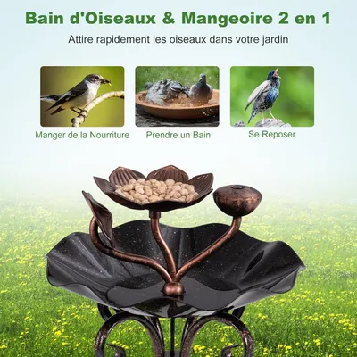 Giantex Mangeoire Oiseaux 79CM sur Pied avec Jardinière,Lumière LED Solaire