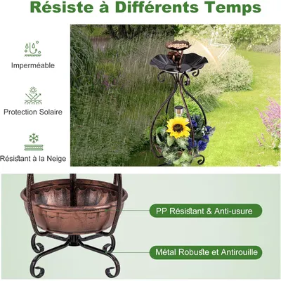 Giantex Mangeoire Oiseaux 79CM sur Pied avec Jardinière,Lumière LED Solaire
