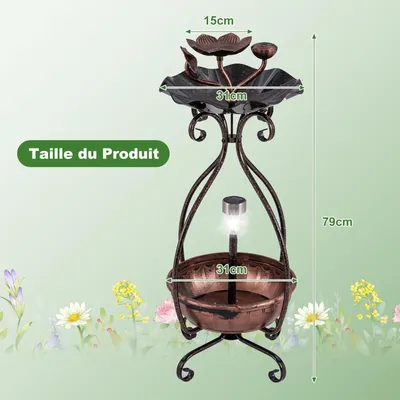 Giantex Mangeoire Oiseaux 79CM sur Pied avec Jardinière,Lumière LED Solaire