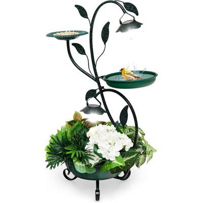 Giantex Bain d'oiseaux 83cm,avec Jardinière,2 Lumières LED Energie Solaire