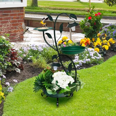 Giantex Bain d'oiseaux 83cm,avec Jardinière,2 Lumières LED Energie Solaire