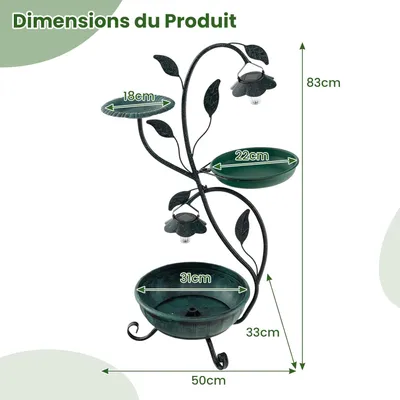 Giantex Bain d'oiseaux 83cm,avec Jardinière,2 Lumières LED Energie Solaire