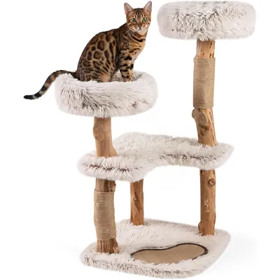 GIANTEX Arbre a Chat XXL 101 CM à 4 Niveaux,en Bois Massif