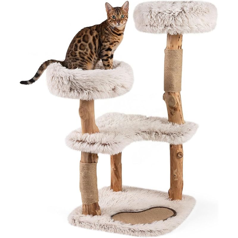 Giantex Arbre a Chat XXL 101 CM à 4 Niveaux,en Bois Massif