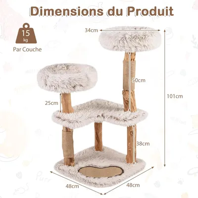 Giantex Arbre a Chat XXL 101 CM à 4 Niveaux,en Bois Massif Giantex Arbre a Chat XXL 101 CM à 4 Niveaux,en Bois Massif